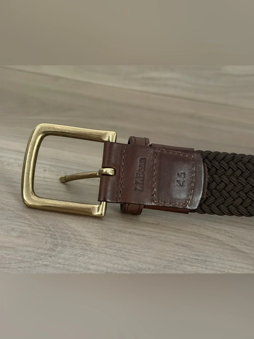 L.L.Bean Belt Men's Size 46 Brown Braided Woven Leather Brass Buckle